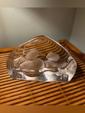 Signed! Mats Jonasson Crystal Ducks Sculpture - Clear Glass